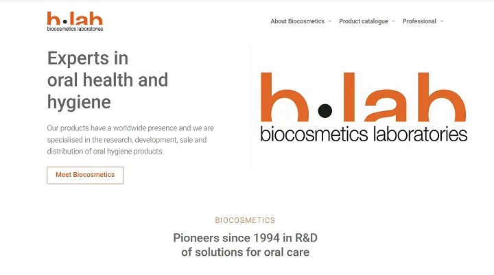 Biocosmetics Laboratories website page showcasing expertise in oral health and hygiene